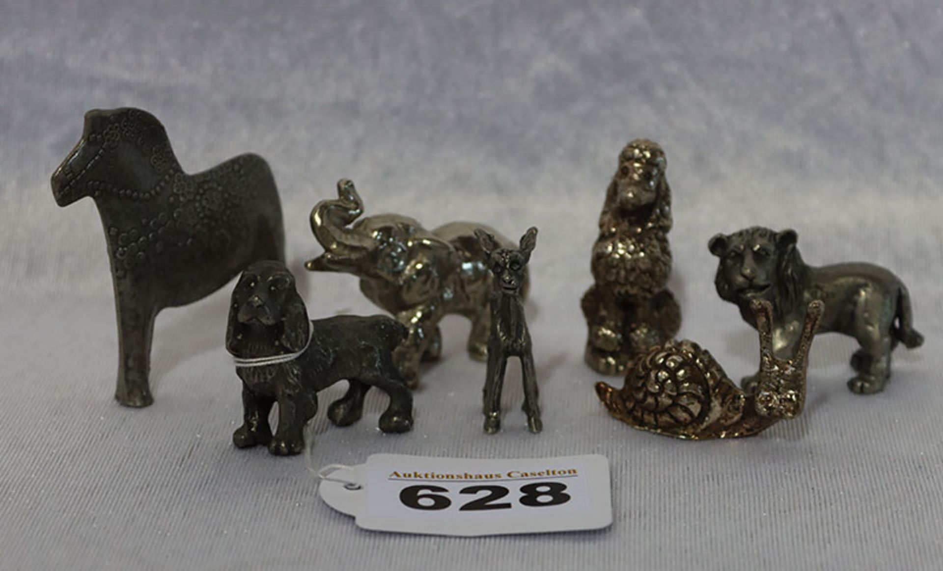 Metall Konvolut von 7 kleinen Tierchen, H 3/6 cm