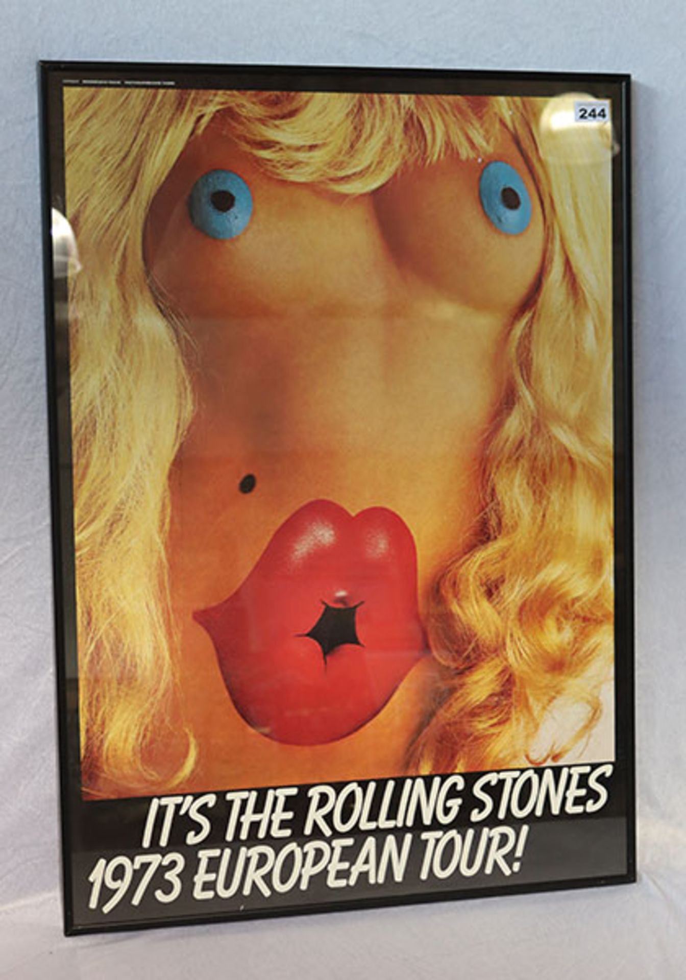 Originalplakat 'It`s the Rolling Stones 1973 European Tour!', unter Glas gerahmt, incl. Rahmen 86 cm