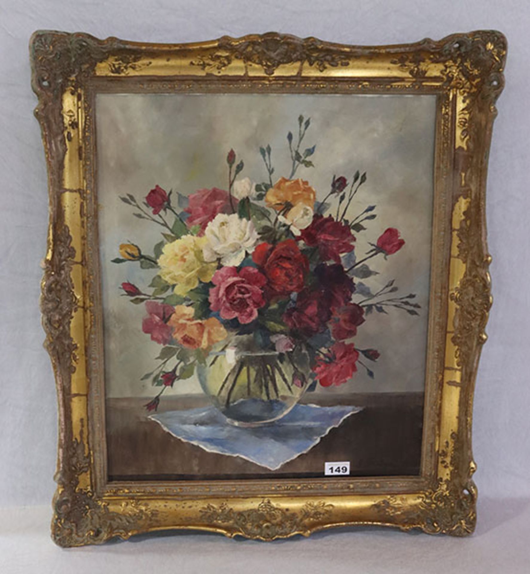 Gemälde ÖL/LW 'Blumen in Vase', signiert G. Reiger ? 1958, gerahmt, Rahmen beschädigt, incl.
