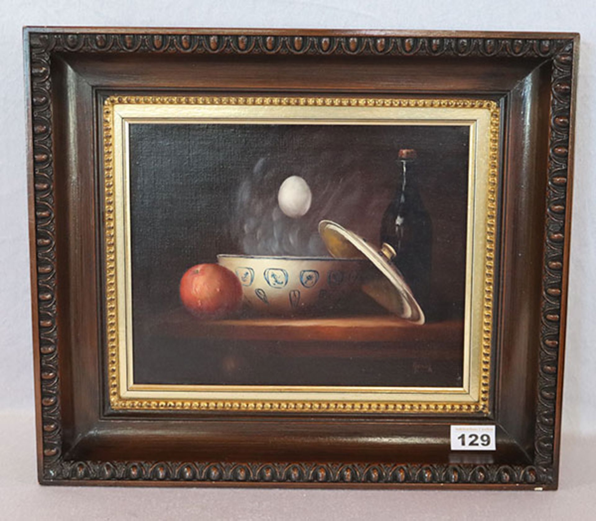 Gemälde ÖL/LW 'Stillleben mit Apfel und Ei', signiert Herdin, Radtke, * 1943 Korsze/Polen, tätig