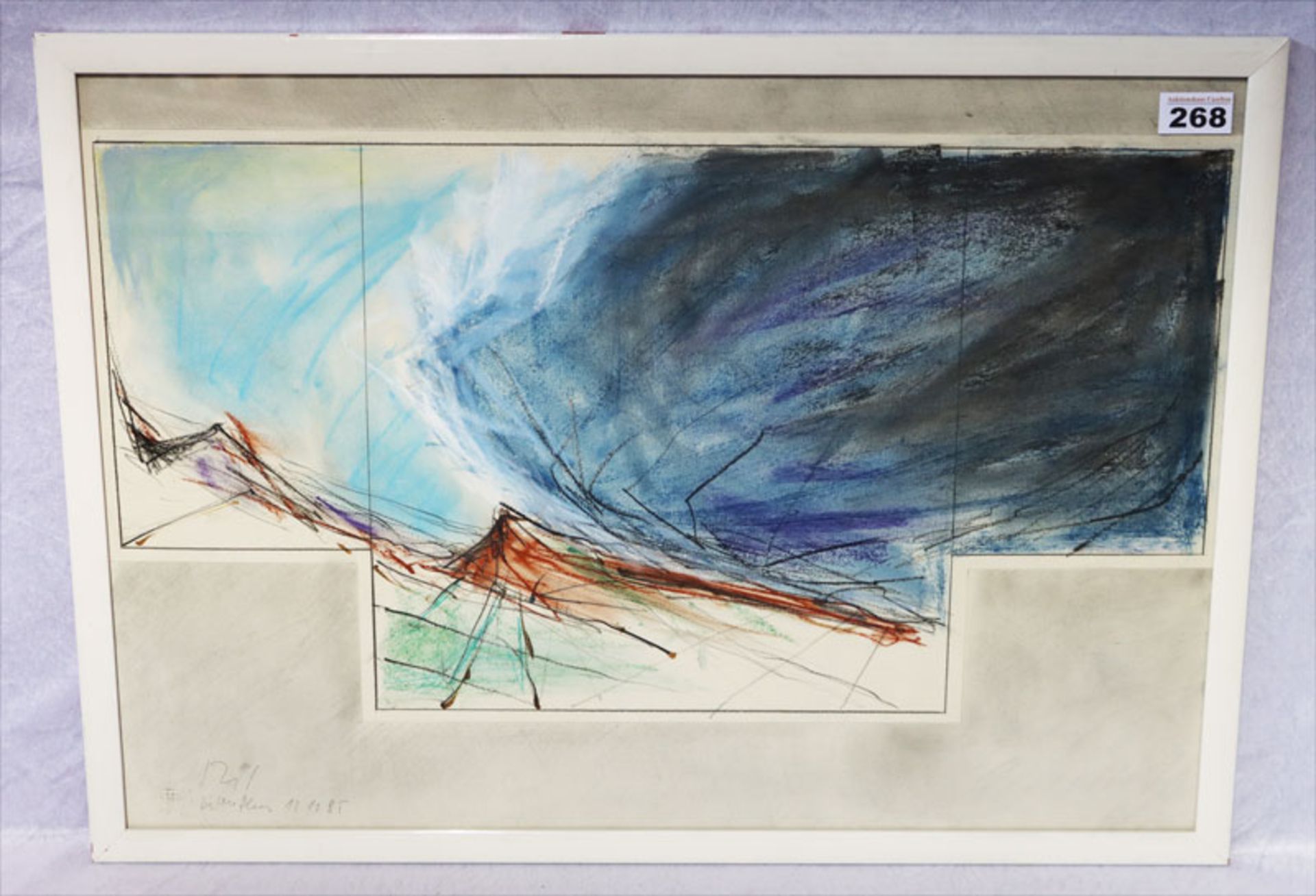 Pastell, Bleistift und Tusche auf Papier 'Landschaft' 1985, Alexander Rogl, Vita: Bildender Künstler