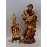 Holzfigur 'Heiliger Josef', farbig gefaßt, H 29 cm, und Holzfigur 'Jesulein', farbig gefaßt,