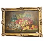 Gemälde ÖL/LW 'Früchtestillleben mit Rebhühner', signiert C. T. Bale, Chales Thomas Bale, englischer