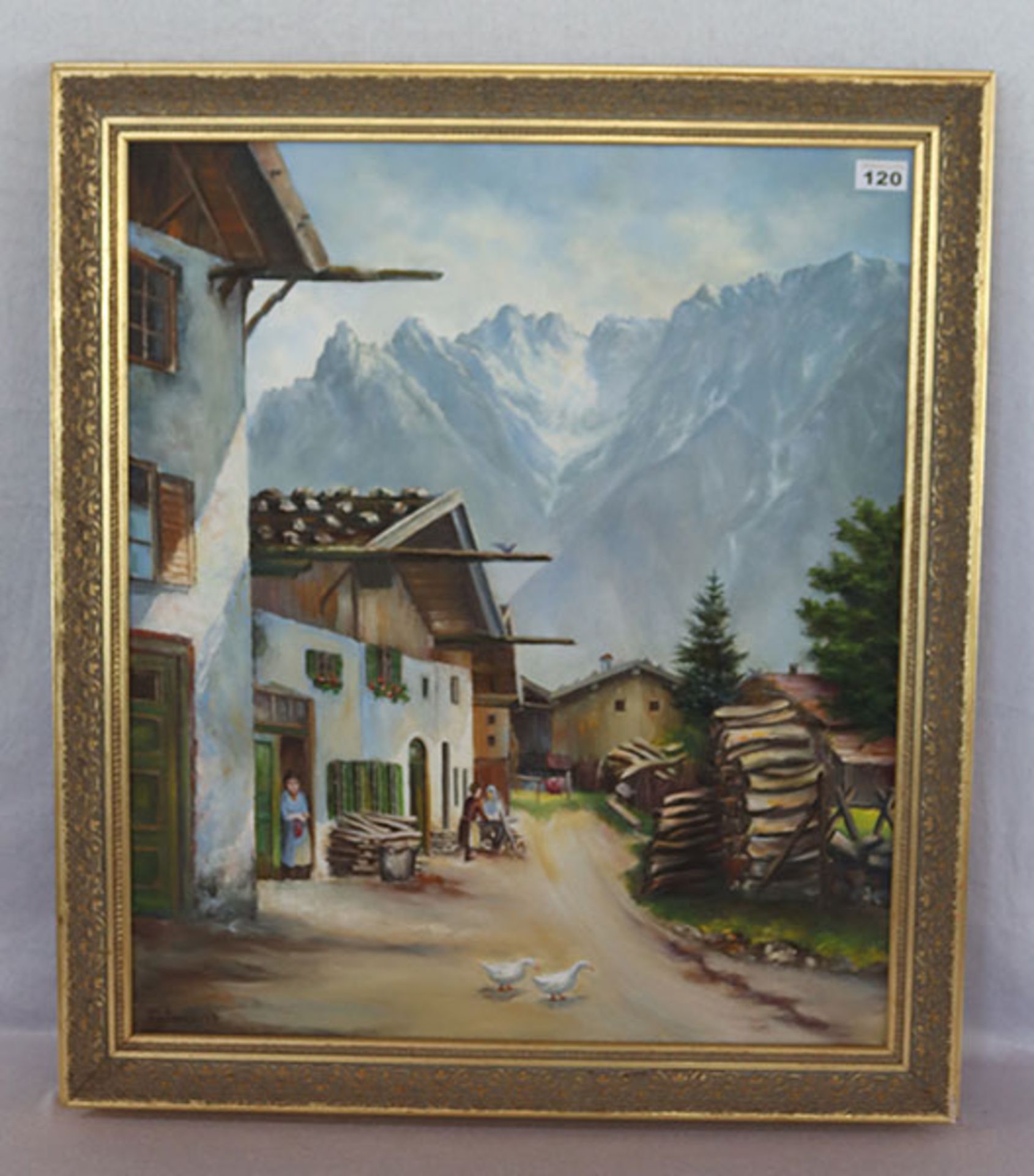 Gemälde ÖL/LW 'Mittenwald mit Karwendel', signiert Kreitmaier 1974, gerahmt, Rahmen bestossen, incl.