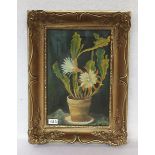 Gemälde ÖL/LW 'Blühender Kaktus', signiert Reinecke, gerahmt, incl. Rahmen 52 cm x 41 cm