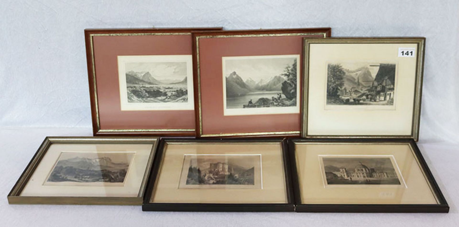 6 diverse Drucke 'Partenkirchen', 25 cm x 27,5 cm, 'Der Achensee', 'Partnach- und Loisachtal', 26,