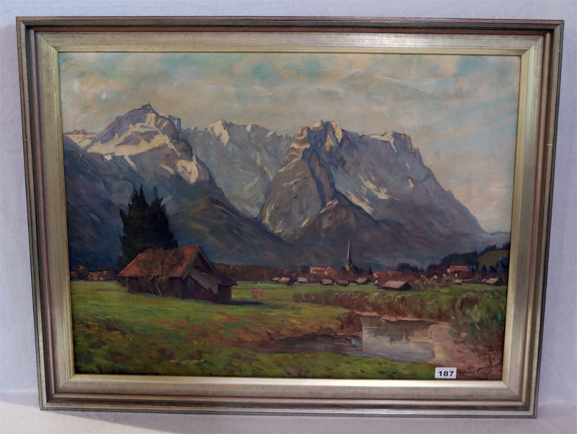 Gemälde ÖL/LW 'Garmisch vor Wettersteingebirge', signiert Edmund Senft, München, * 1880 + 1964