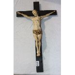 Holzkreuz mit Korpus Christi, gefaßt, beschädigt und Fassung stark berieben, 61 cm x 36 cm, starke