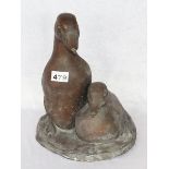 Bronze Brunnenfigur '2 Enten', H 33 cm, D 25 cm, Gebrauchsspuren