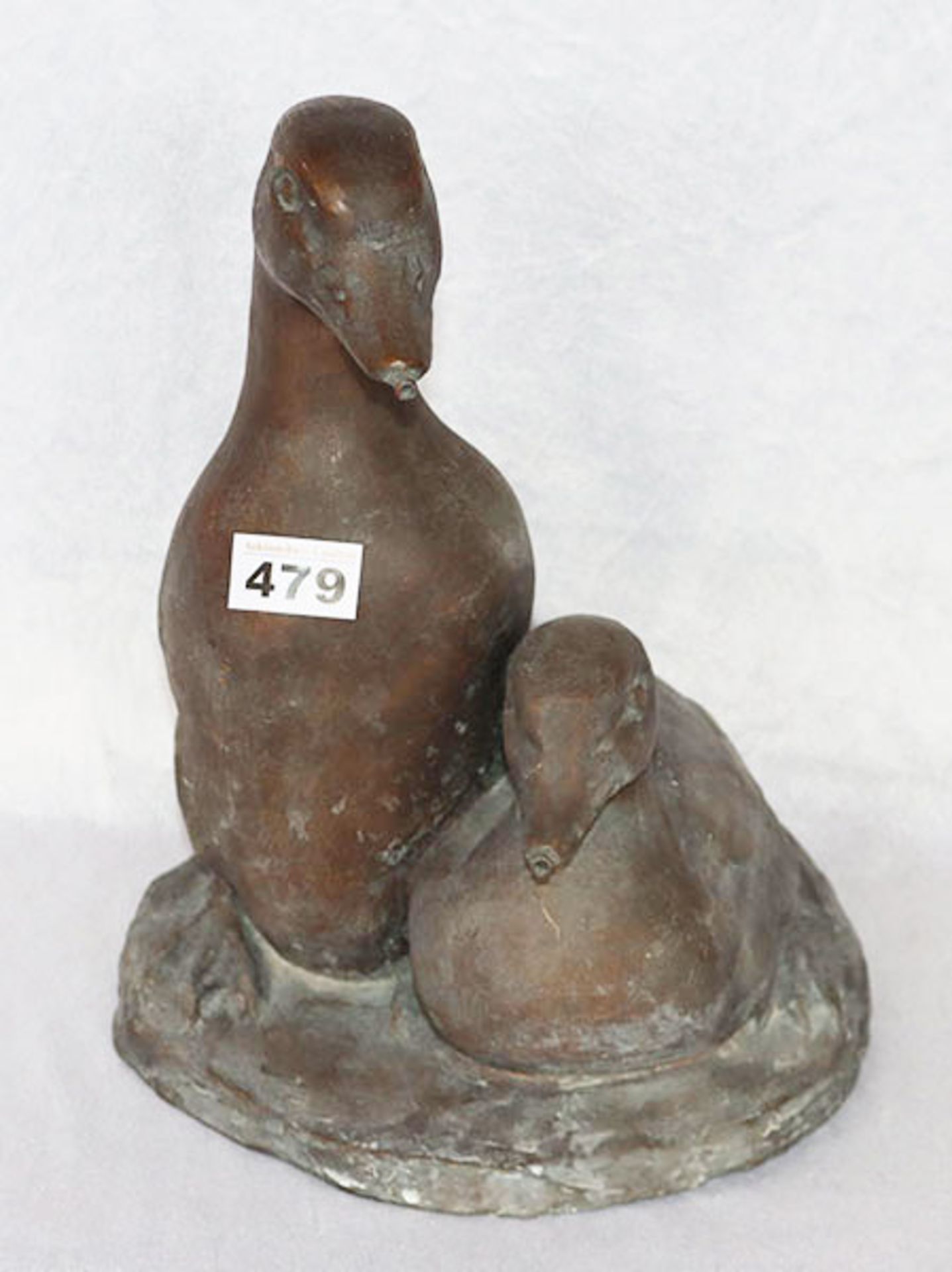 Bronze Brunnenfigur '2 Enten', H 33 cm, D 25 cm, Gebrauchsspuren