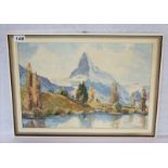 Gemälde ÖL/Malkarton 'Matterhorn mit Rifflesee', signiert Hasmiller, Franz Xaver, Bildoberfläche ist