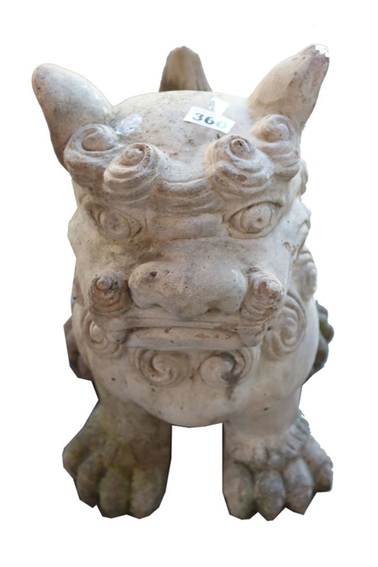 Figurenskulptur 'Fu-Hund', Gartenfigur, teils verwittert, H 51 cm, L 52 cm, B 24 cm