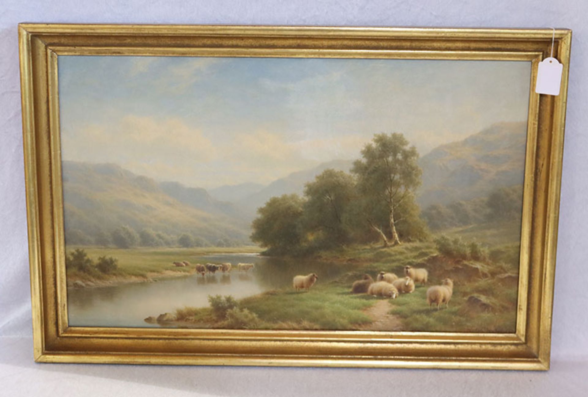 Gemälde ÖL/LW 'Englische Landschafts-Szenerie mit Schafen und Kühen', signiert Walter Watson 1927, *