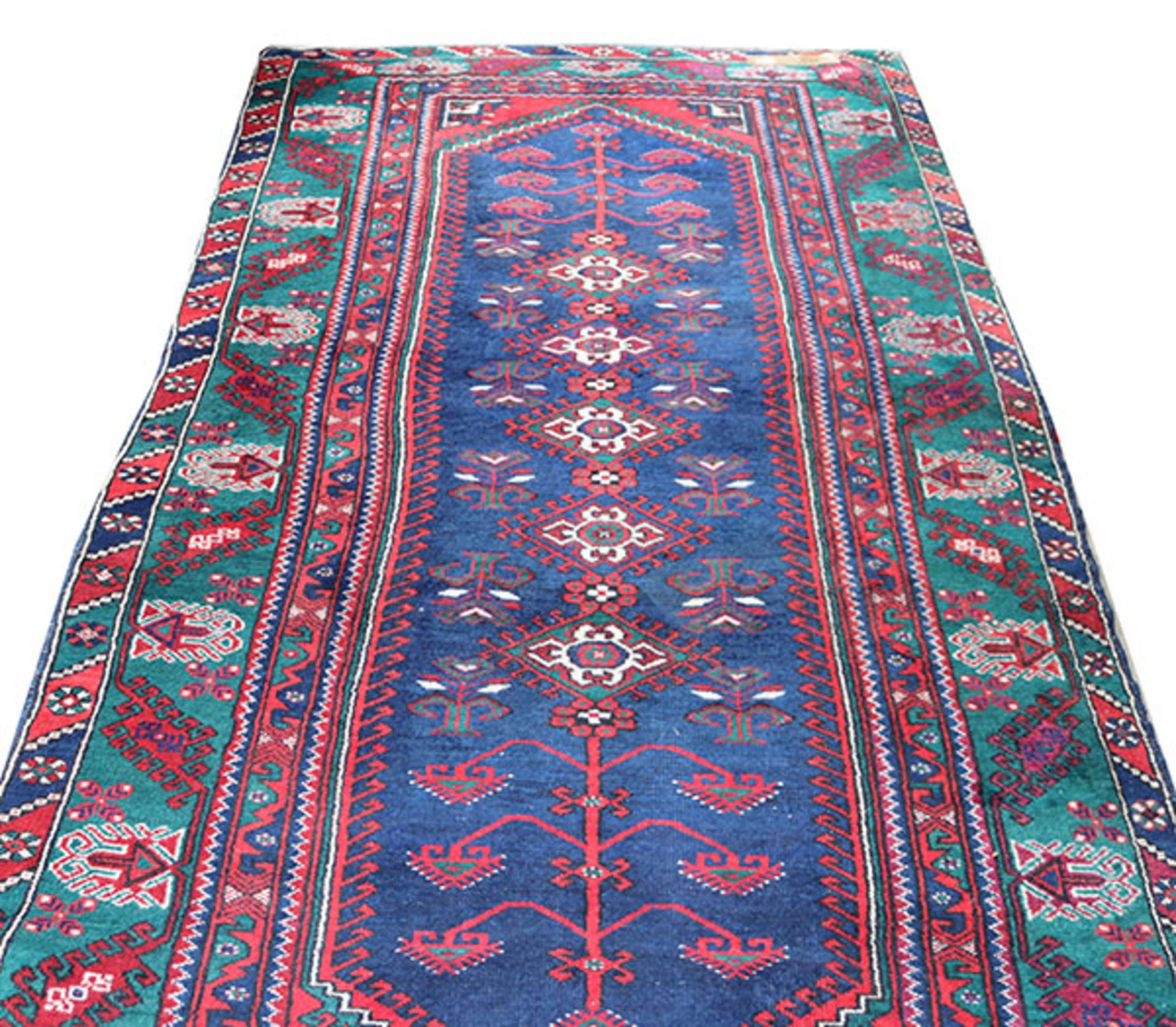 Teppich, blau/rot/bunt, Gebrauchsspuren, 147 cm x 280 cm