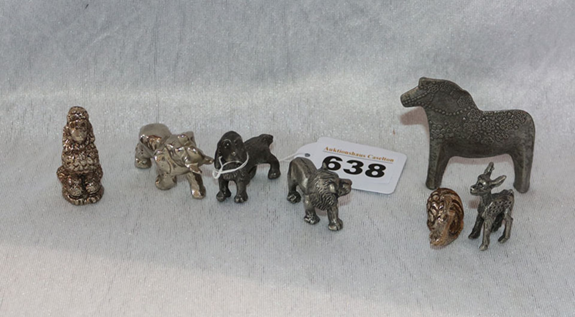 Metall Konvolut von 7 kleinen Tierchen, H 3/6 cm