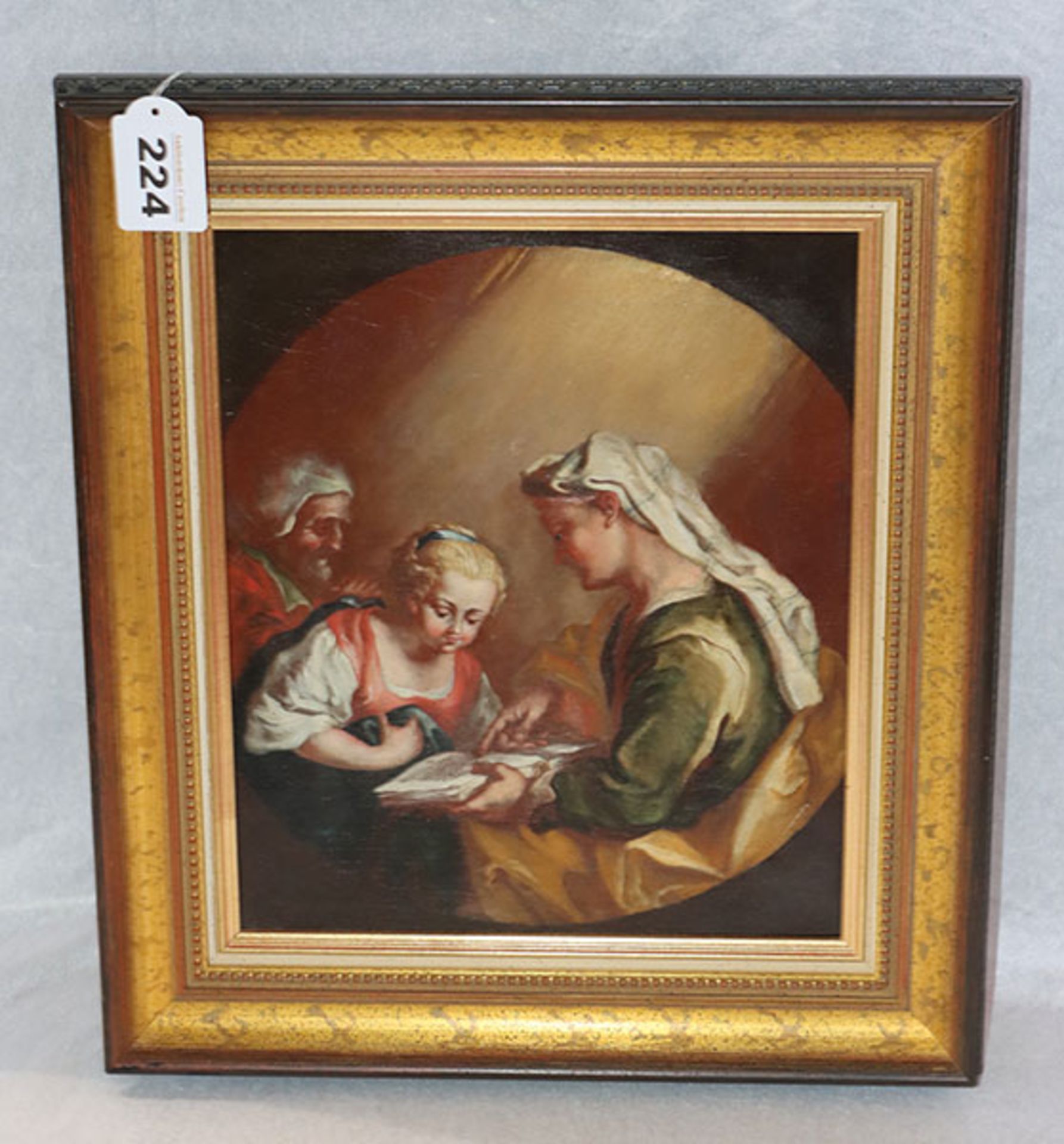Gemälde ÖL/LW 'Heilige Anna lehrt Maria das Lesen', schön gerahmt, incl. Rahmen 38 cm x 34 cm