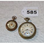 Damen- und Herren-Taschenuhr mit dekorativem Zifferblatt, D 3,5/5 cm, nicht intakt, Alters- und
