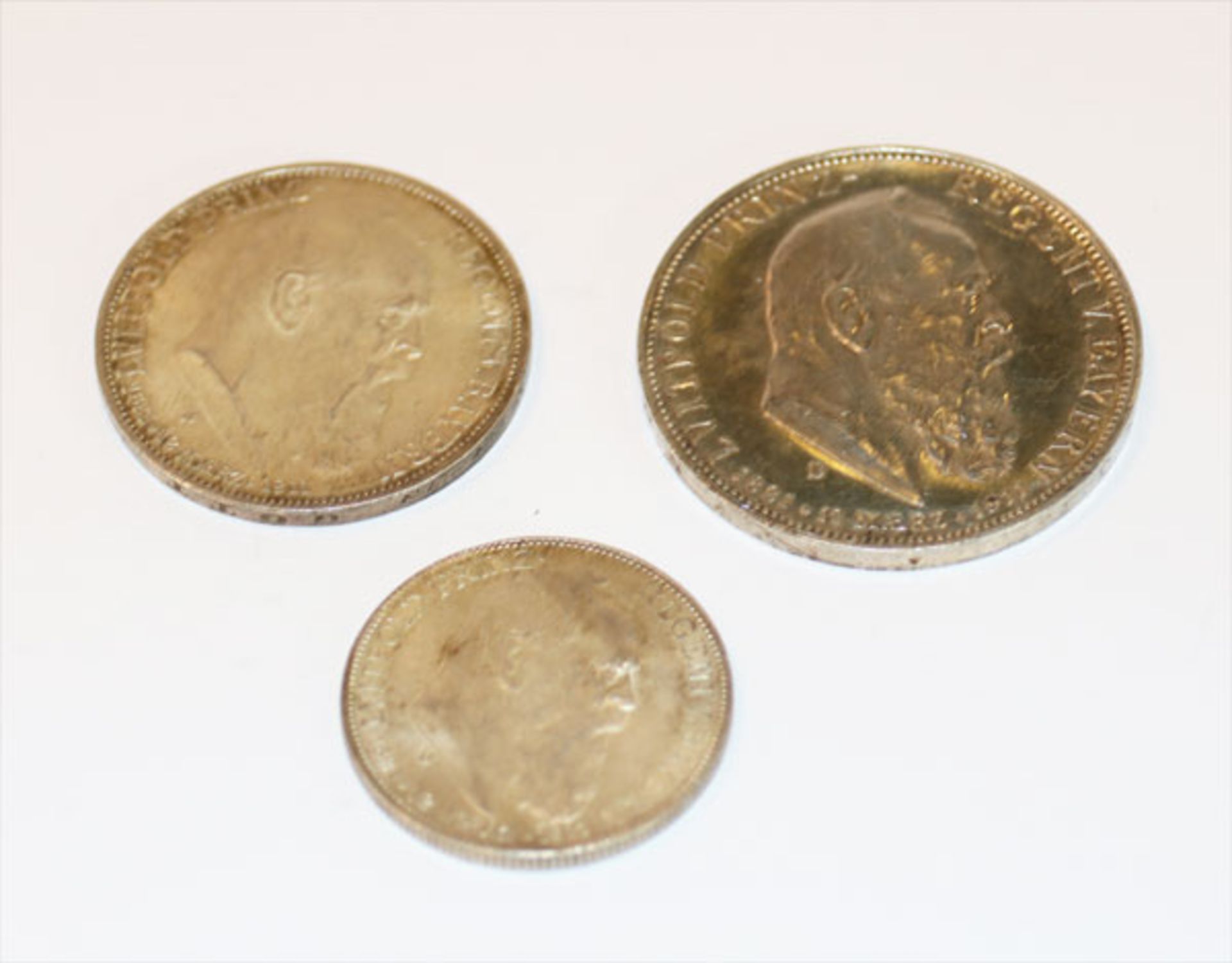 3 Kaiserreich Silbermünzen, 2, 3 und 5 Reichsmark, Luitpold von Bayern, 55,5 gr.