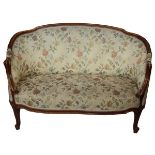 Sofa mit Holzrahmen, 2-sitzer, gepolstert und beige/floral bezogen, H 83 cm, B 122 cm, T 53 cm,