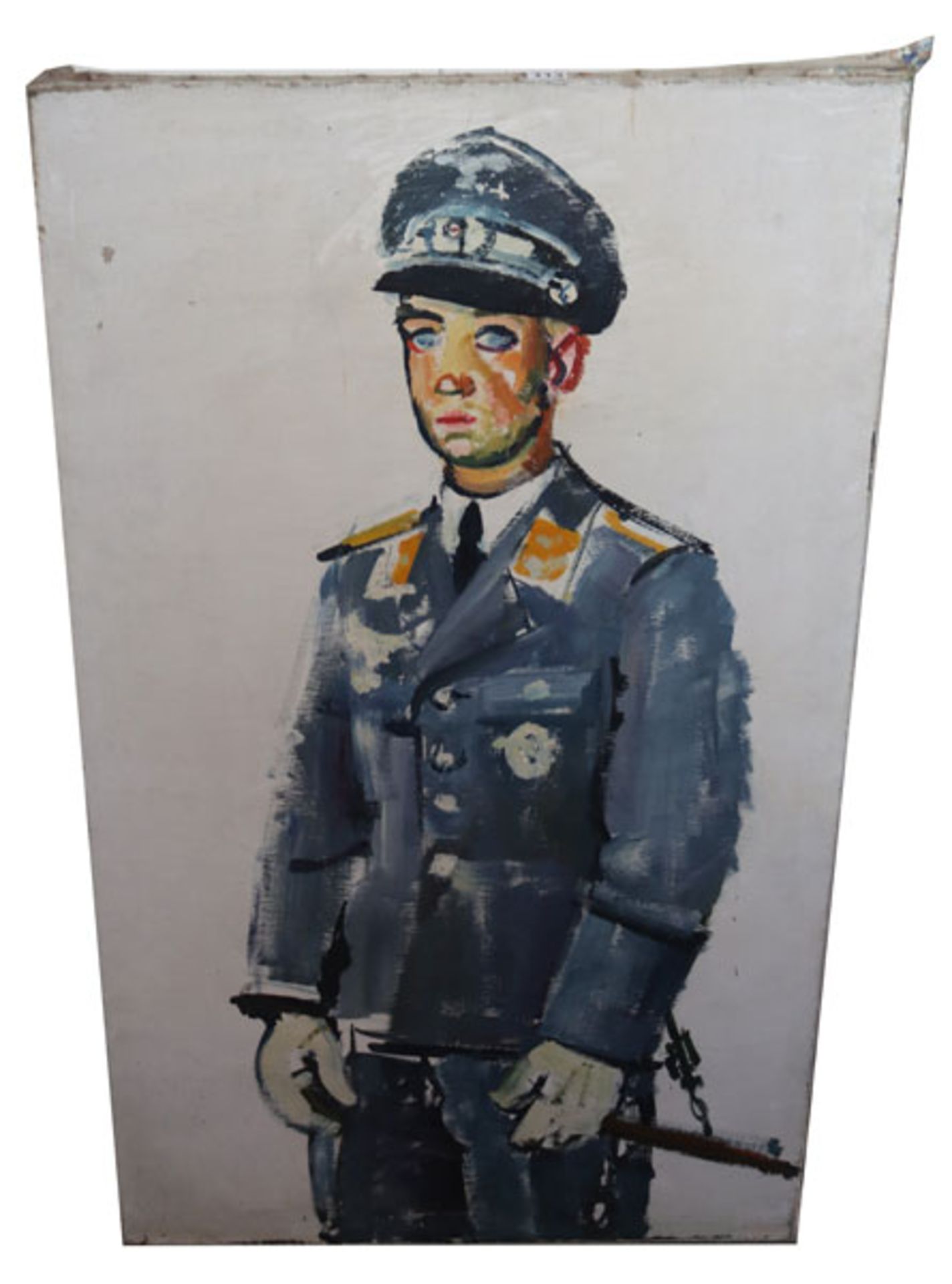 Gemälde ÖL/LW 'Soldatenbildnis', rückseitig bez. Prof. Alfred Hahn, Bildoberfläche teils beschädigt,