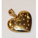 18 k Gelbgold Herz-Anhänger/Clip mit Diamanten, 5,5 gr., 3 cm x 2,5 cm