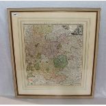 Landkarte von 'Franken', teils coloriert, mit Passepartout unter Glas gerahmt, incl. Rahmen 80 cm