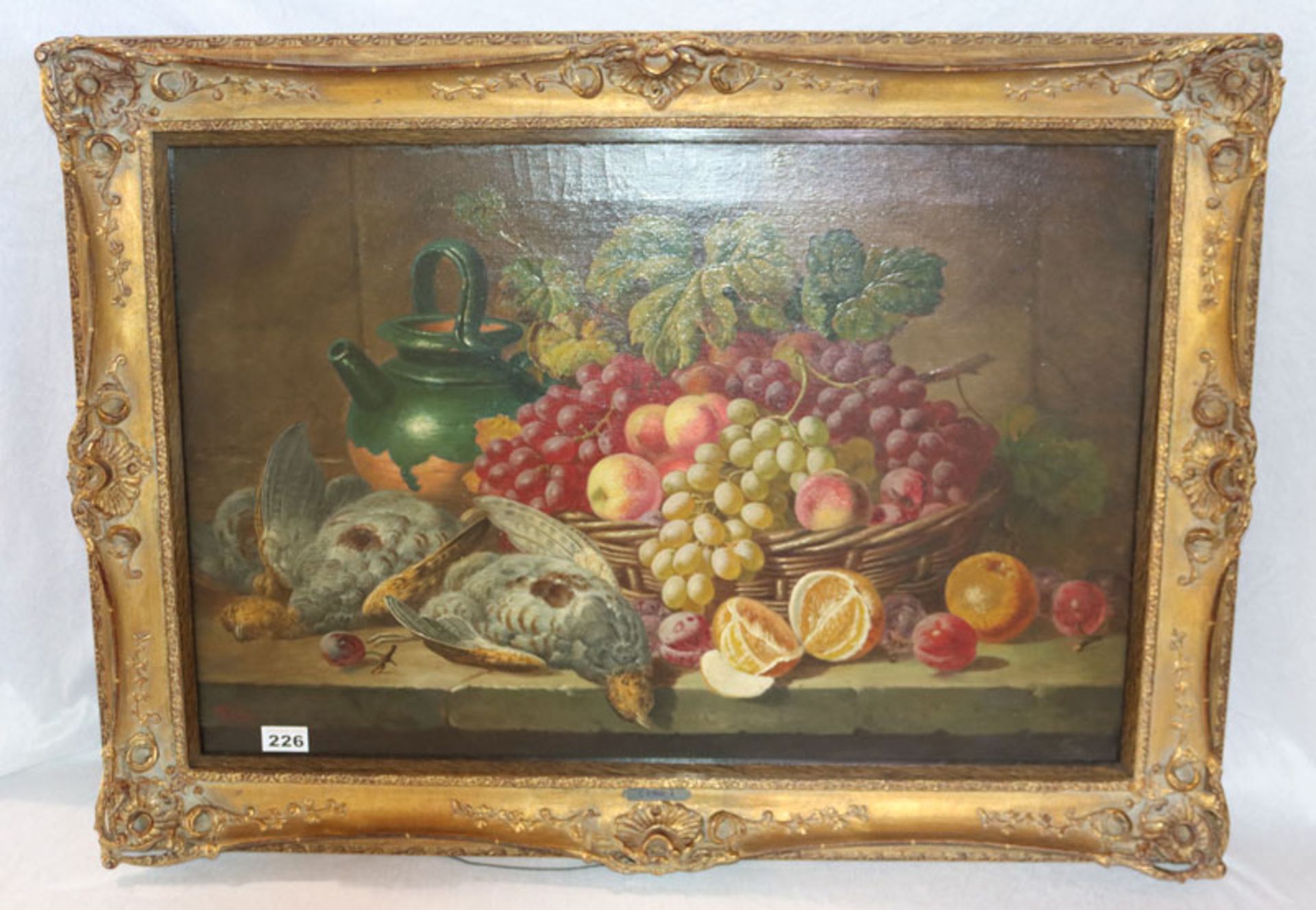 Gemälde ÖL/LW 'Früchtestillleben mit Rebhühner', signiert C. T. Bale, Chales Thomas Bale, englischer