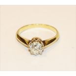 14 k Gelbgold Solitärring, Altschliff Diamant ca. 1 ct., Gr. 55, 3,6 gr.