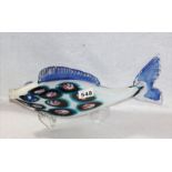 Dekorative Glasskulptur 'Fisch', wohl Murano ?, schöne Handarbeit, H 20 cm, L 39 cm