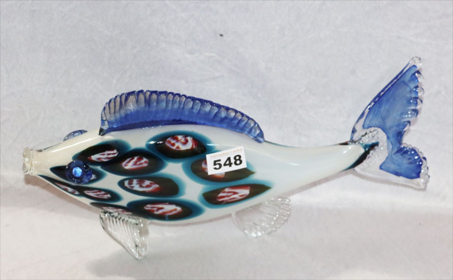 Dekorative Glasskulptur 'Fisch', wohl Murano ?, schöne Handarbeit, H 20 cm, L 39 cm