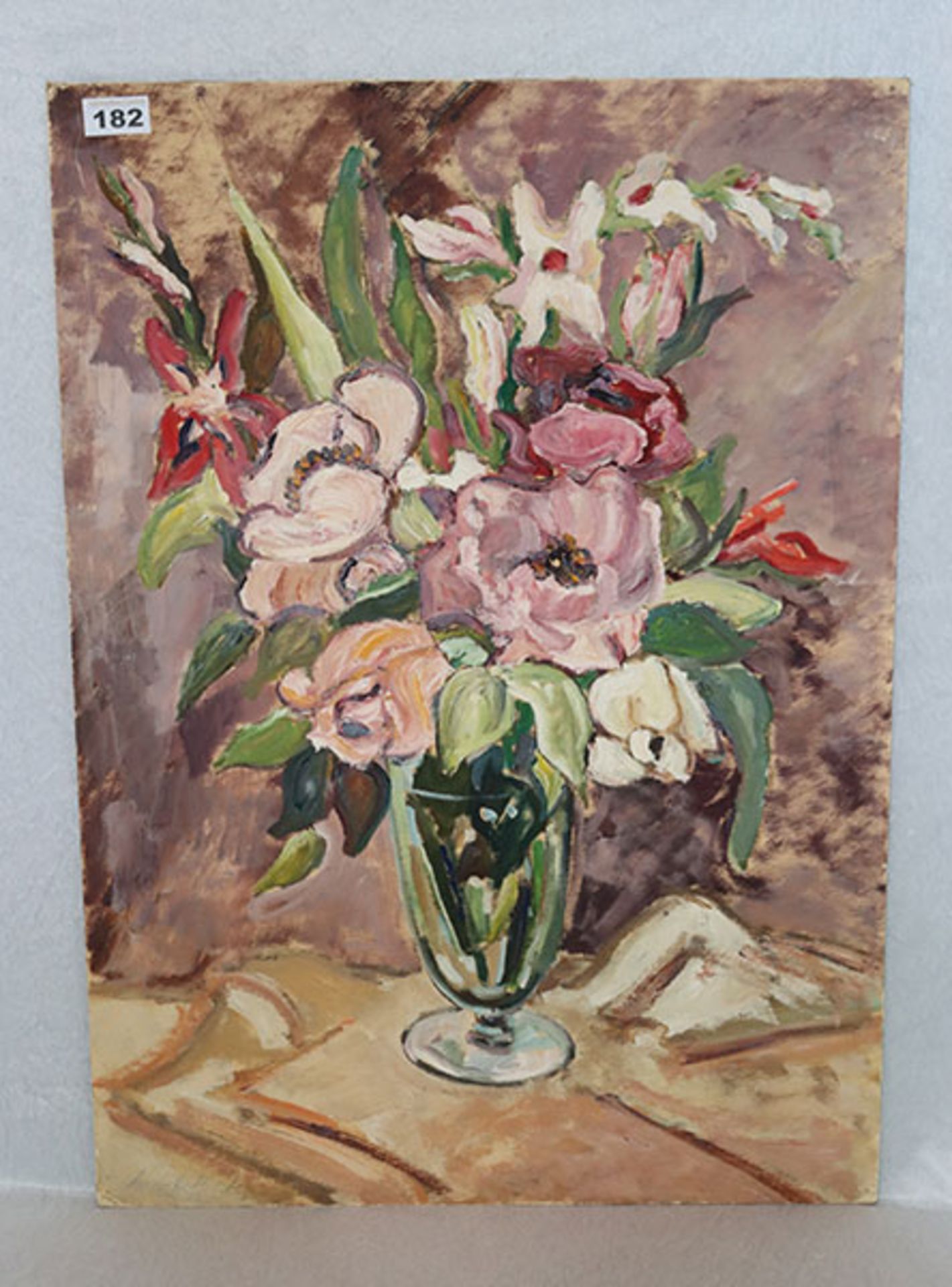 Gemälde ÖL/Malkarton 'Blumen in Vase', signiert Hansel Bock, ohne Rahmen 70 cm x 50 cm