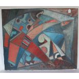 Gemälde ÖL/LW 'Abstrakte Darstellung', in der Art Kandinski, undeutlich signiert, datiert 62, ohne