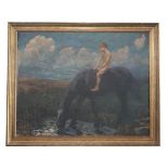 Gemälde ÖL/LW 'Junge auf Pferd', signiert L. v. Hofmann, wohl Ludwig von Hofmann, * 1861 Darmstadt +
