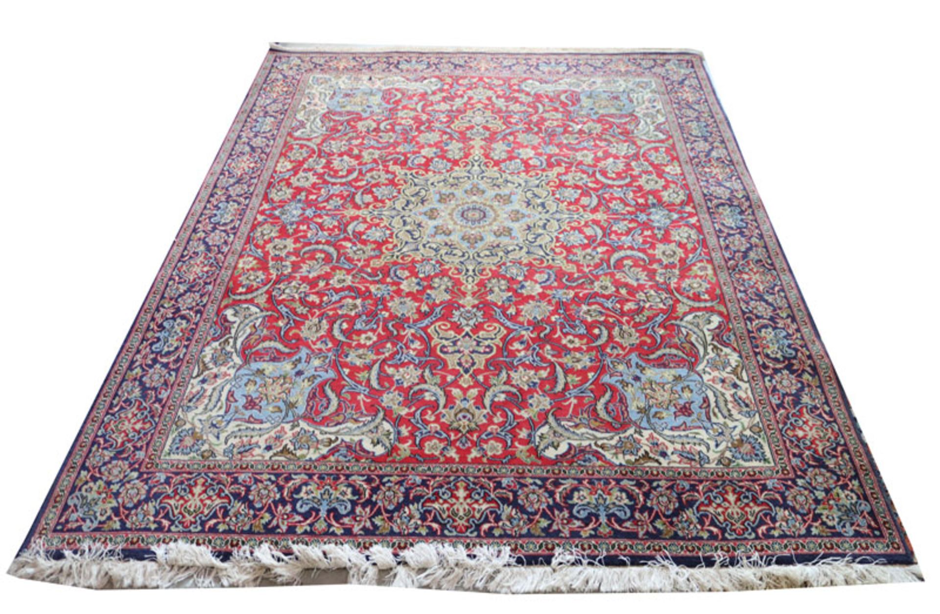 Persischer Teppich, rot/blau/bunt, Gebrauchsspuren 261 cm x 188 cm