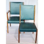Lübke Stühle, 2 Armlehnstühle und 4 Stühle, Sitz und Lehne gepolstert und mit blauem Leder