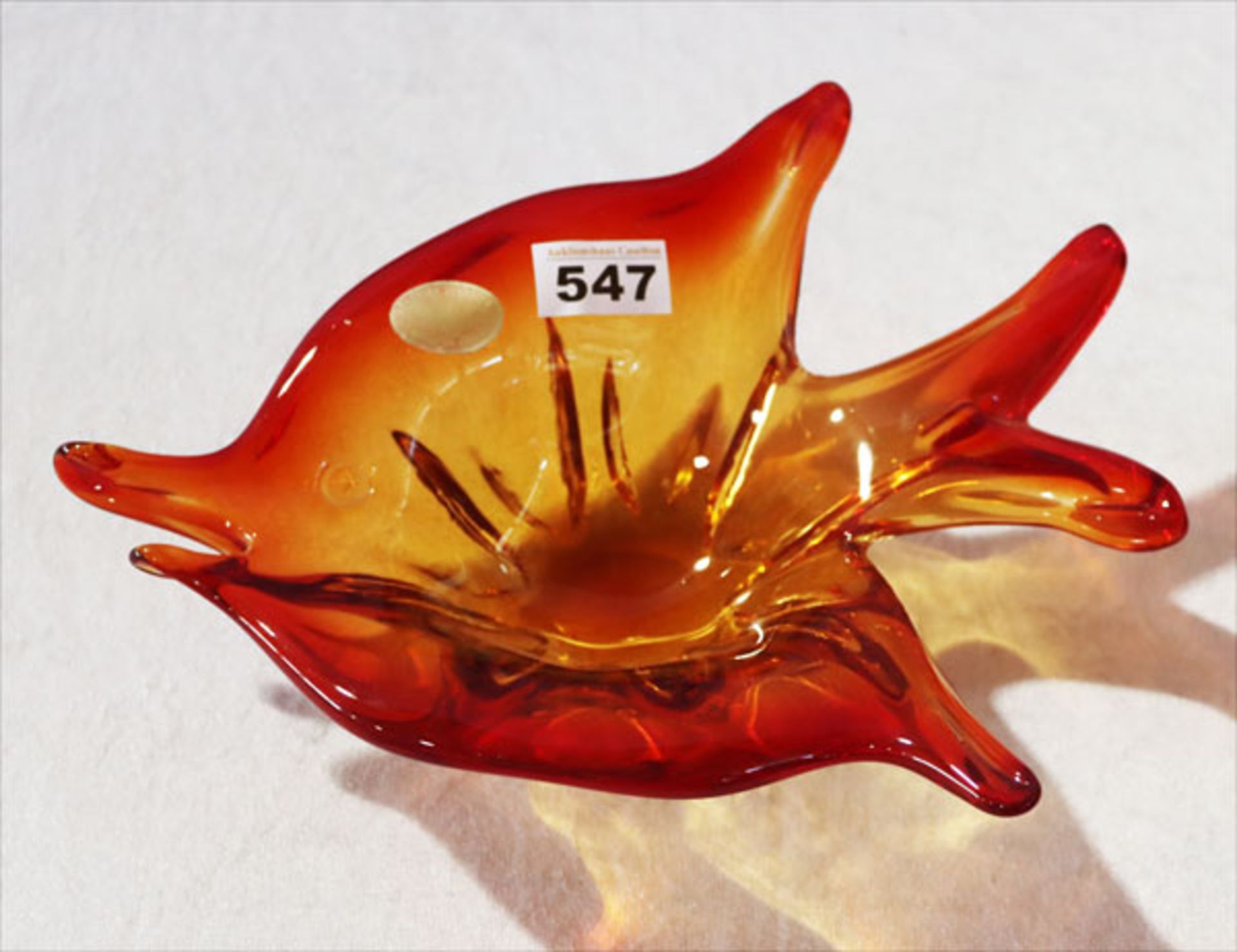 Murano Glasschale, gelb/rot, H 7,5 cm, 29 cm x 23 cm