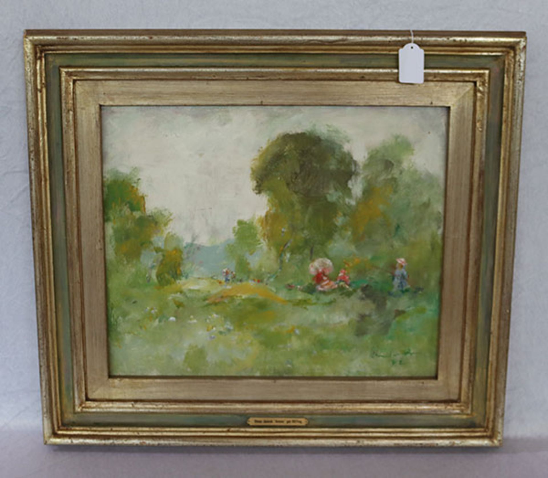 Otmar Janecek 'Antonio' Gemälde ÖL/Holz 'Landschafts-Szenerie', signiert und datiert 42, * 1913