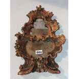 Holz Standspiegel, gefaßt, um 1900, Fassung stark beschädigt, Spiegel blind, H 41,5 cm, B 28,5 cm,
