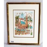 Lithographie 'Wien', 23/100, signiert Bebeidt ?. mit Passepartout unter Glas gerahmt, incl. Rahmen