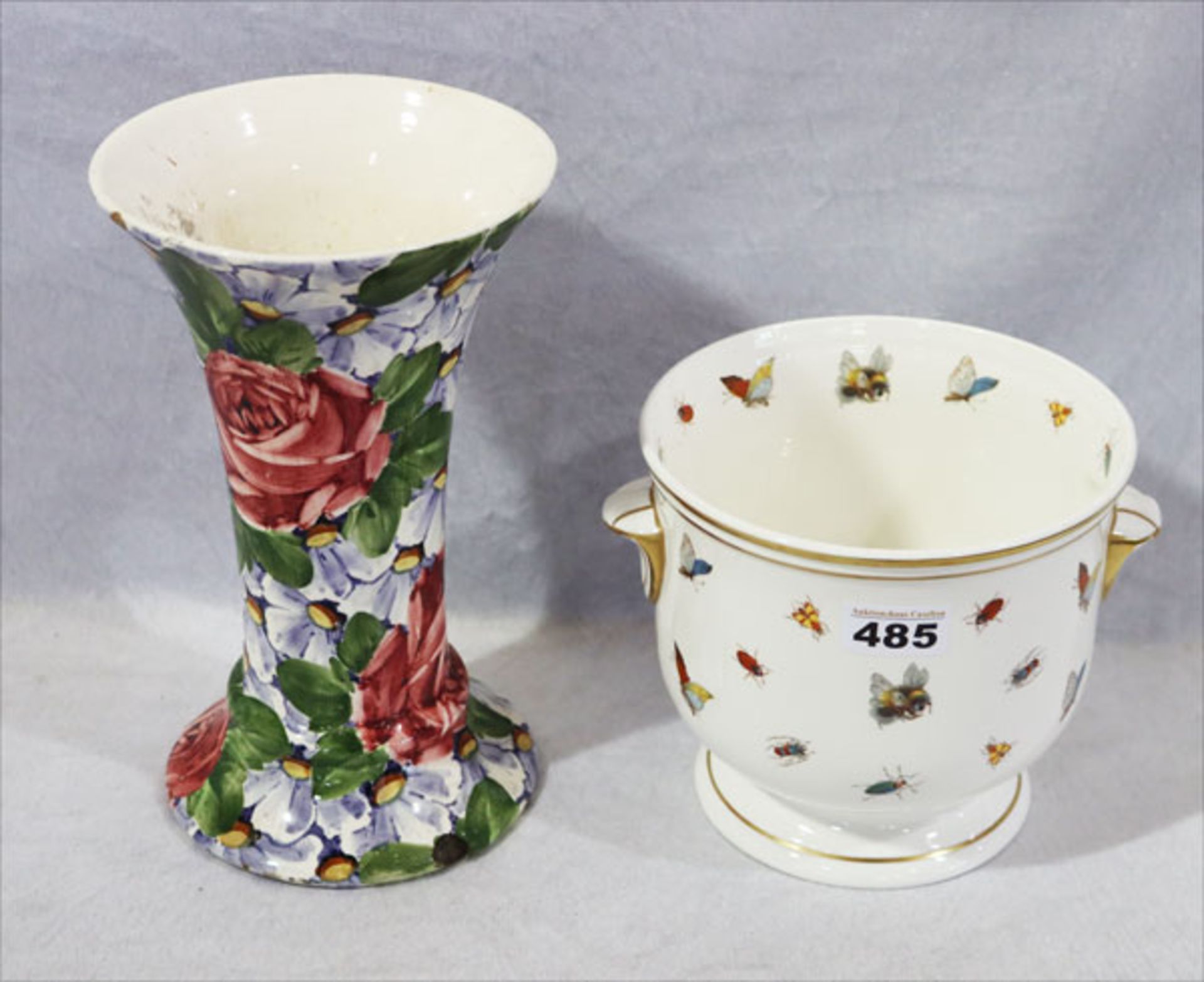 Princess Royal Bone China Blumenübertopf mit Insektendekdor und Goldrand, 17 cm, D 18,5 cm, und