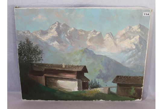 Gemälde ÖL/LW 'Bauernhaus im Hochgebirge', ohne Rahmung 60 cm x 80 cm