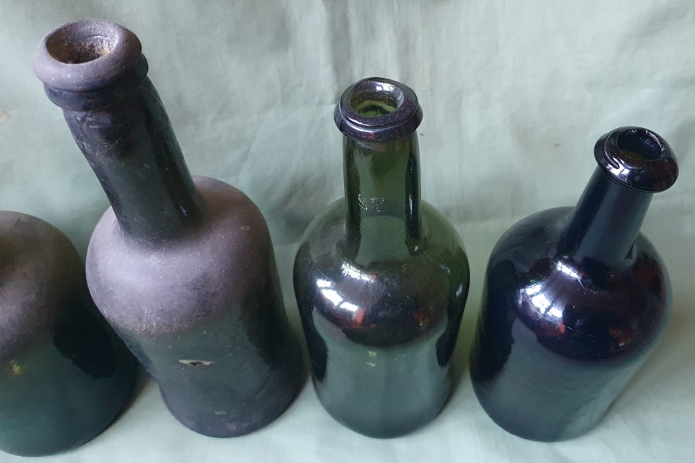 Five antique blown glass bottles, the tallest 11". - Image 3 of 5