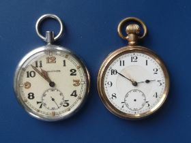 A Jaeger LeCoultre military pocket watch - GSTP, FO28256, 50mm diameter and a gold plated pocket
