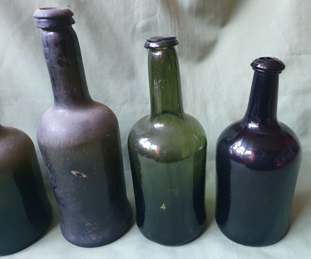 Five antique blown glass bottles, the tallest 11". - Image 5 of 5