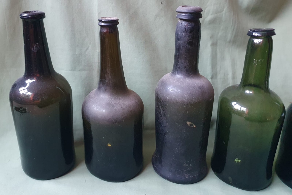 Five antique blown glass bottles, the tallest 11". - Image 4 of 5