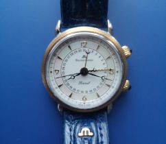 A boxed gent's gold & stainless steel Maurice Lacroix Masterpiece Reveil alarum wrist watch with