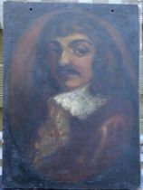 An old oil on panel - portrait of a 17thC gentleman in painted oval, indistinctly dated to verso -'
