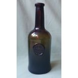 An 18thC sealed glass bottle - S.W. Shepherd 1793, 11.5" high.