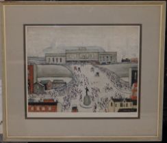 L. S. Lowry (1887-1976) - signed limited edition colour print - 'Station Approach', signed in pencil