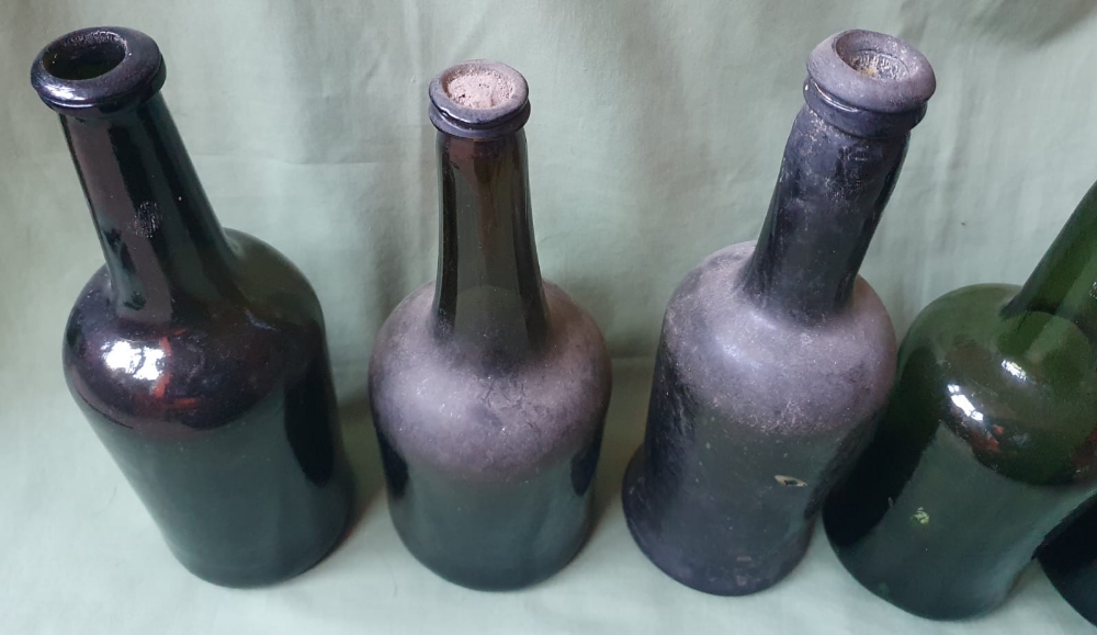 Five antique blown glass bottles, the tallest 11". - Image 2 of 5